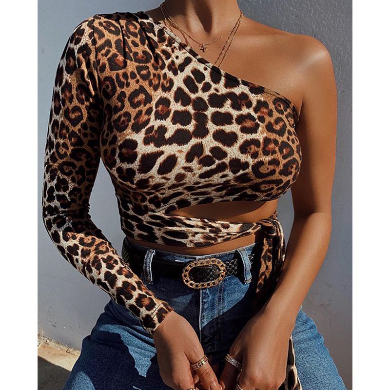 Women's Blouse Long Sleeve T-shirts Printing Sexy Leopard