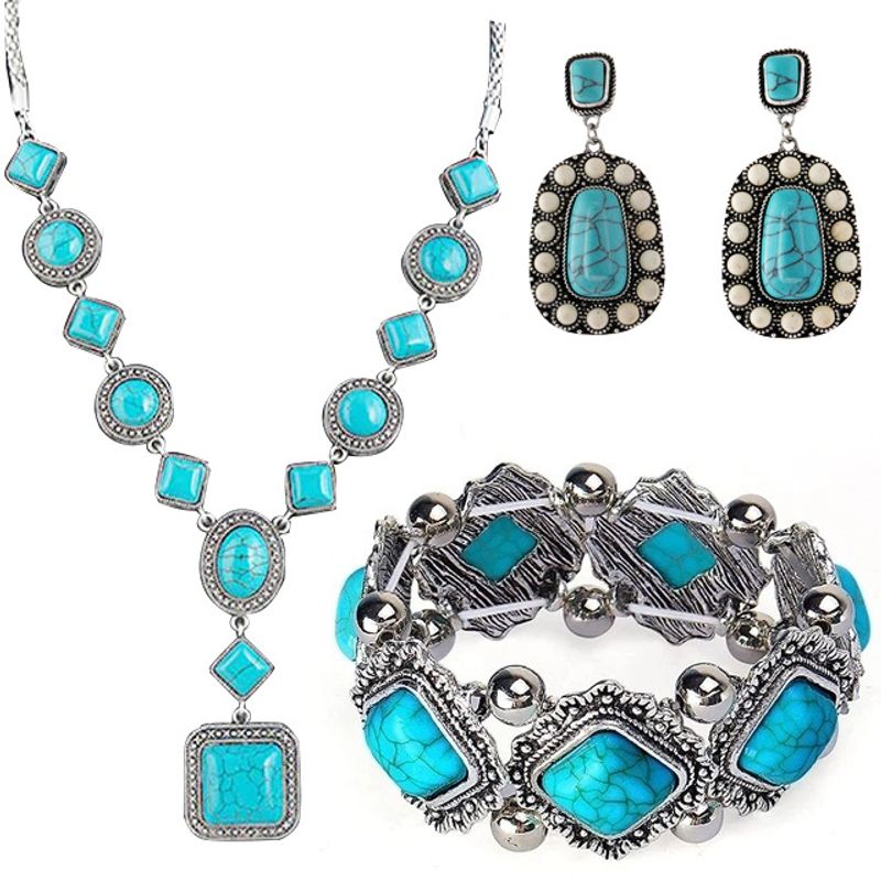 Retro Geometric Alloy Turquoise Wholesale Bracelets Earrings Necklace