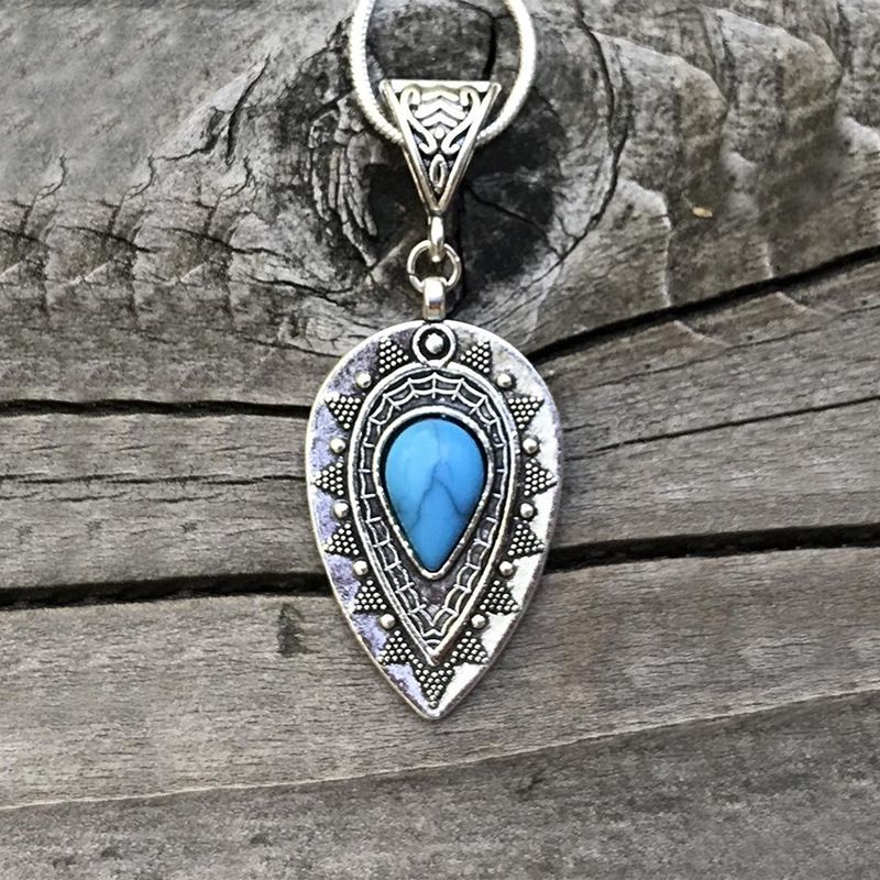 Ethnic Style Water Droplets Alloy Inlay Turquoise Women's Pendant Necklace