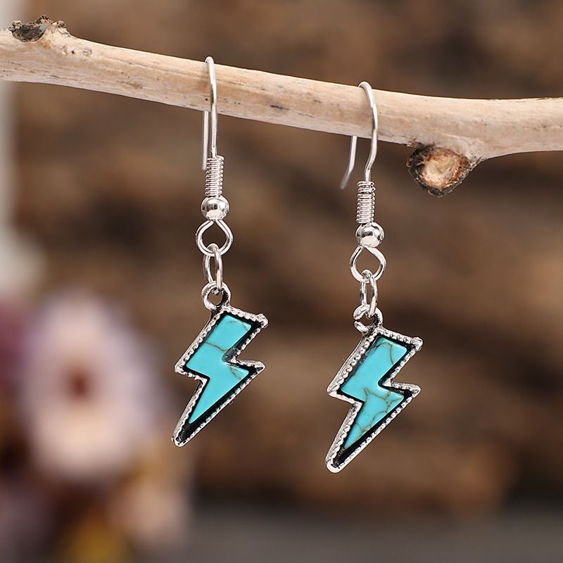 Vintage Style Lightning Alloy Inlay Turquoise Women's Drop Earrings