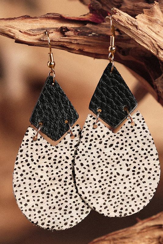 Retro Water Droplets Flower Leopard Pu Leather Patchwork Women's Drop Earrings