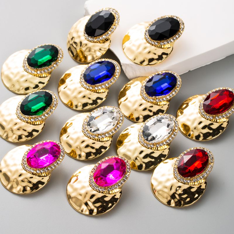 Retro Exaggerated Oval Alloy Inlay Rhinestones Gold Plated Women's Ear Studs