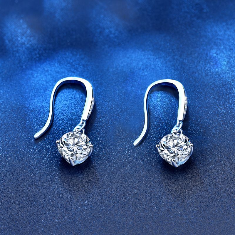 Elegant Geometric Sterling Silver Gra Inlay Moissanite Drop Earrings