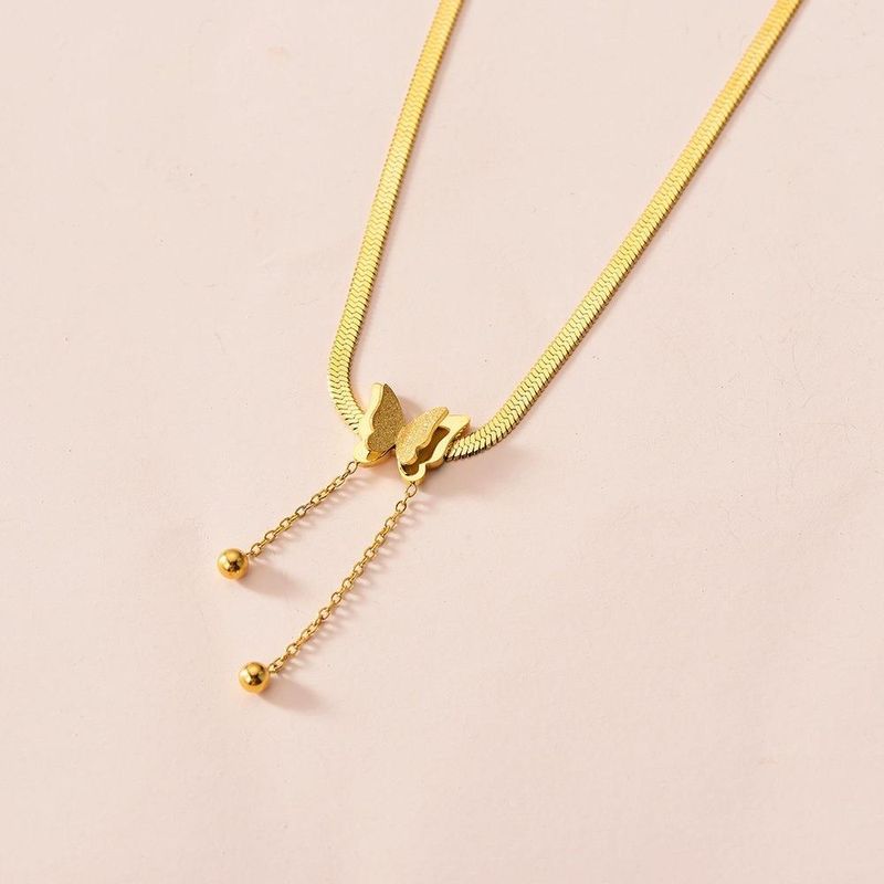 304 Stainless Steel 18K Gold Plated Vintage Style Sweet Plating Chain Butterfly Necklace Pendant