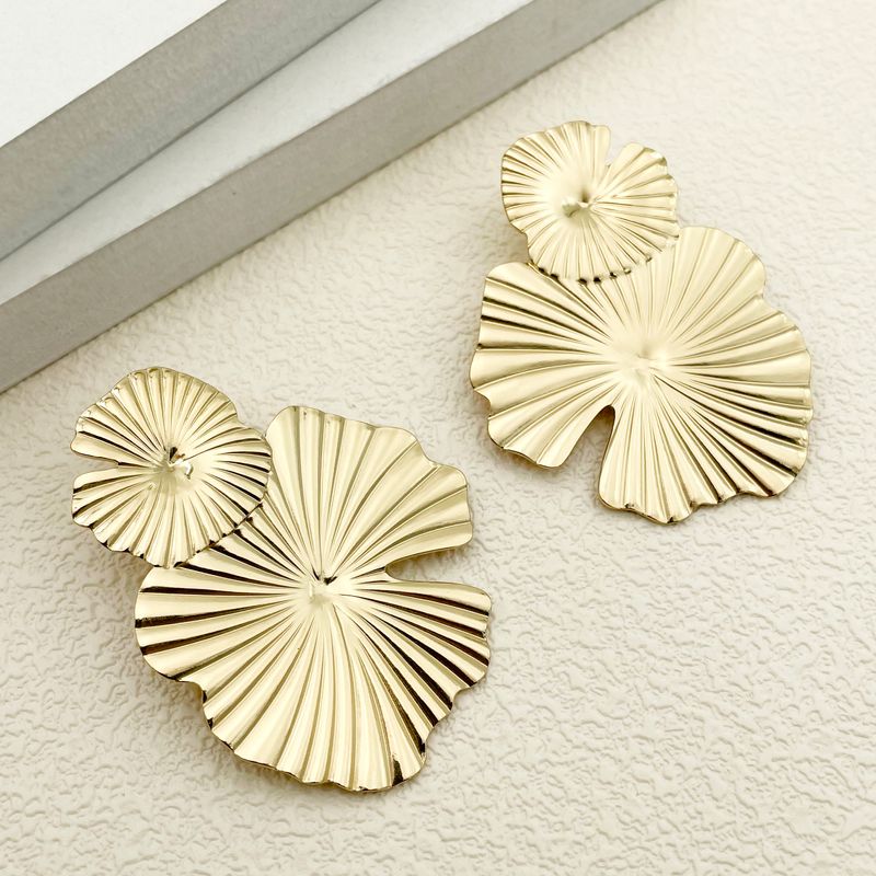 1 Pair Chinoiserie Vintage Style Artistic Lotus Leaf Polishing Plating 304 Stainless Steel 14K Gold Plated Ear Studs