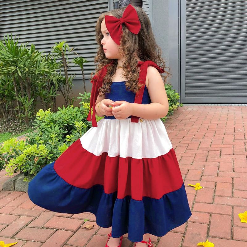 Cute Color Block Cotton Girls Dresses