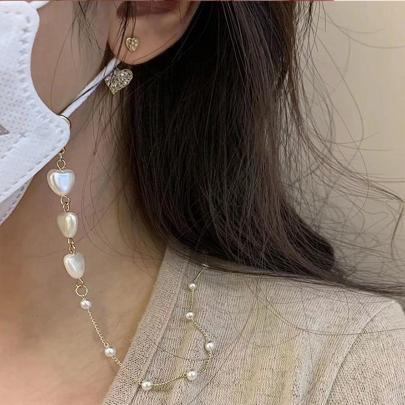 Sucré Style Coréen Forme De Cœur Perle D'imitation Alliage Femmes Chaîne À Lunettes