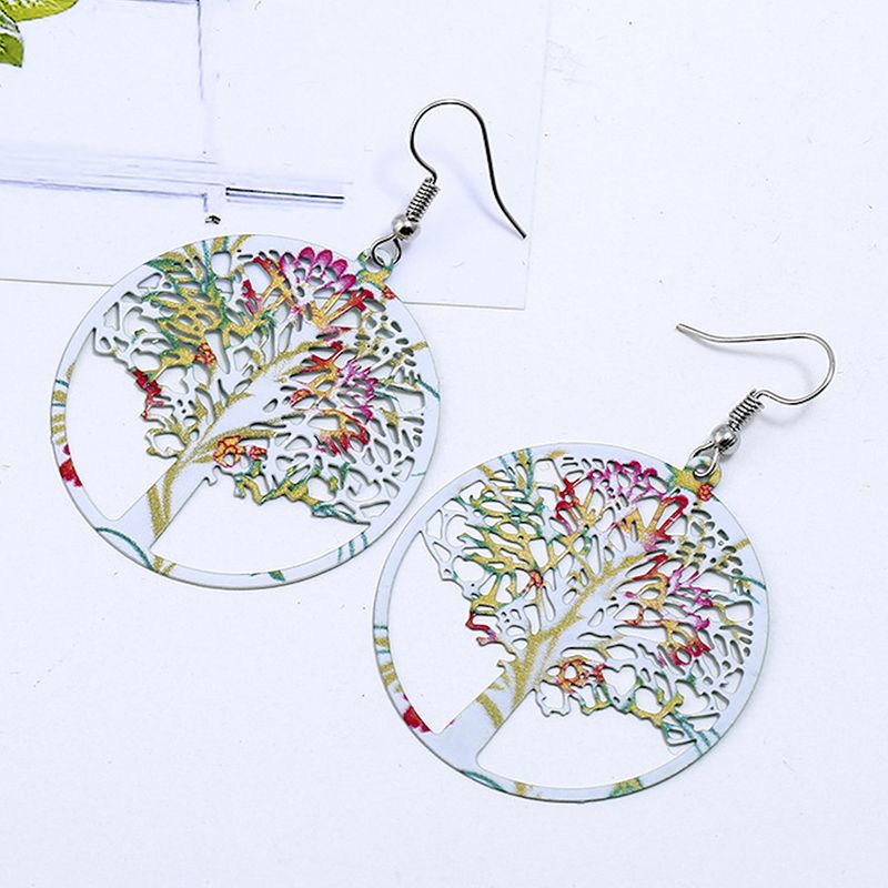 Mignon Exagéré Style Simple Multicolore Arbre Alliage Évider Femmes Boucles D'oreilles