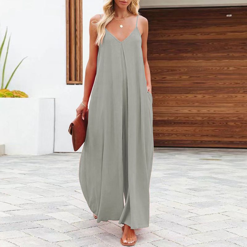Women's Home Casual Solid Color Full Length Jumpsuits