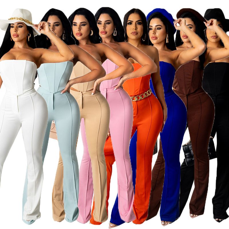 Women's Vacation Solid Color Spandex Polyester Patchwork Pants Sets