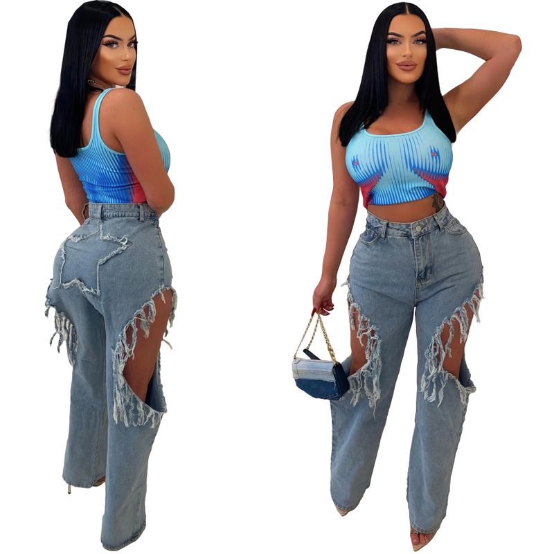 Women's Street Streetwear Solid Color Full Length Washed Ripped Jeans