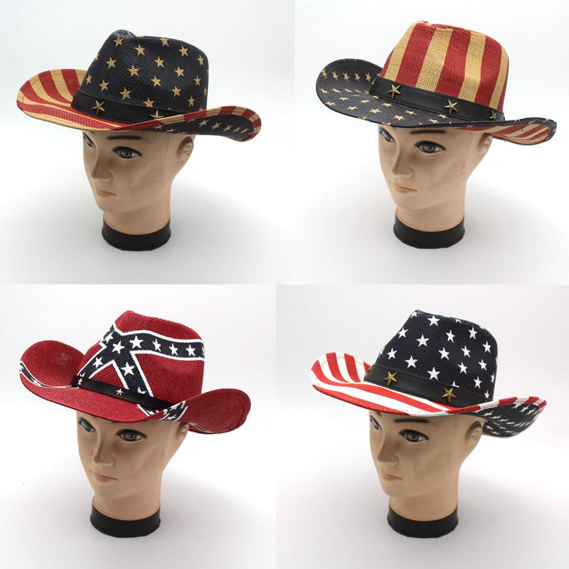 Unisex Cowboy Style Classic Style American Flag Crimping Straw Hat