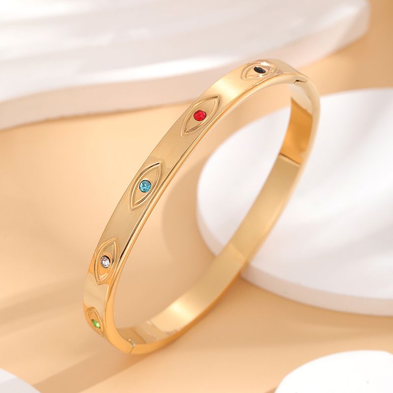 Elegante Ojo Acero Inoxidable 304 Chapados en oro de 18k Resina Diamantes De Imitación Brazalete Al Mayoreo