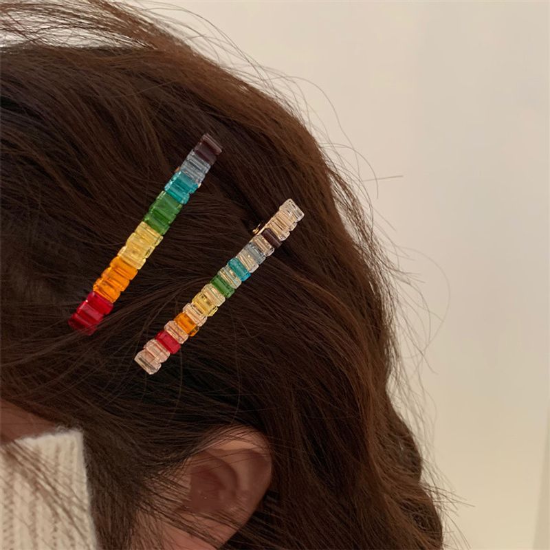 Simple Style Color Block Alloy Plating Inlay Artificial Gemstones Hair Clip