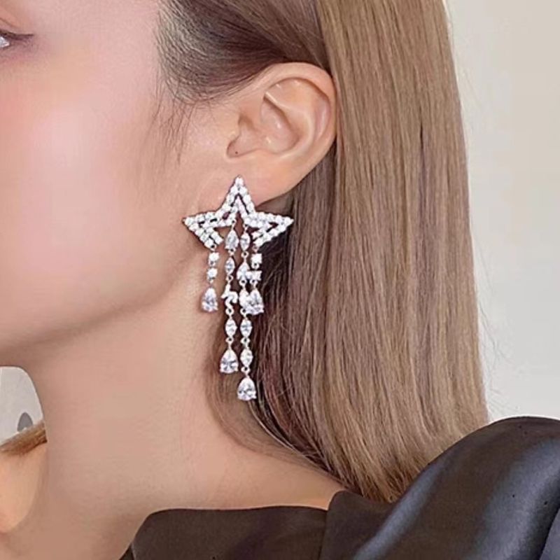 Exaggerated Star Alloy Tassel Plating Inlay Rhinestones Women's Drop Earrings