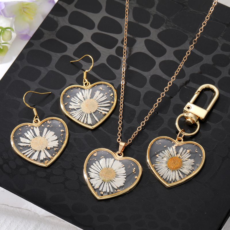 Casual Cute Vacation Heart Shape Alloy Resin Wholesale Earrings Necklace