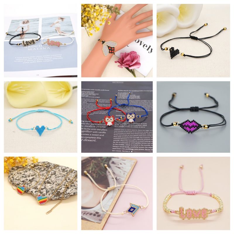 Classic Style Lips Letter Heart Shape Glass Seed Bead Braid Women's Bracelets