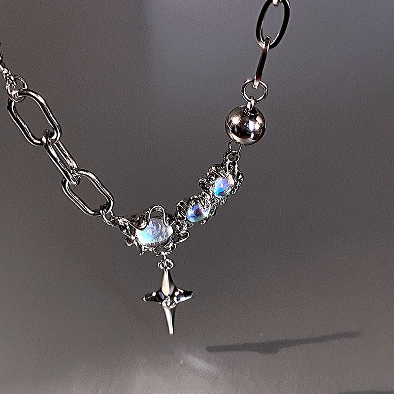 Fairy Style Star Alloy Titanium Steel Tassel Inlay Moonstone Women's Pendant Necklace