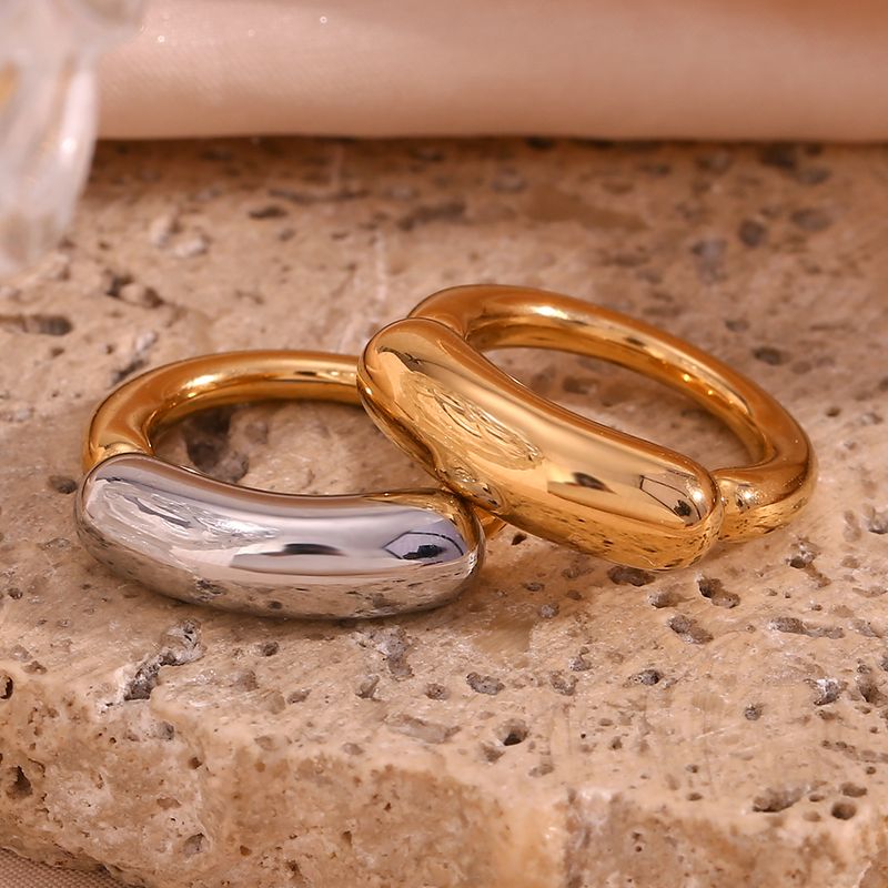 Basic Simple Style Classic Style Solid Color Stainless Steel Plating 18k Gold Plated Rings