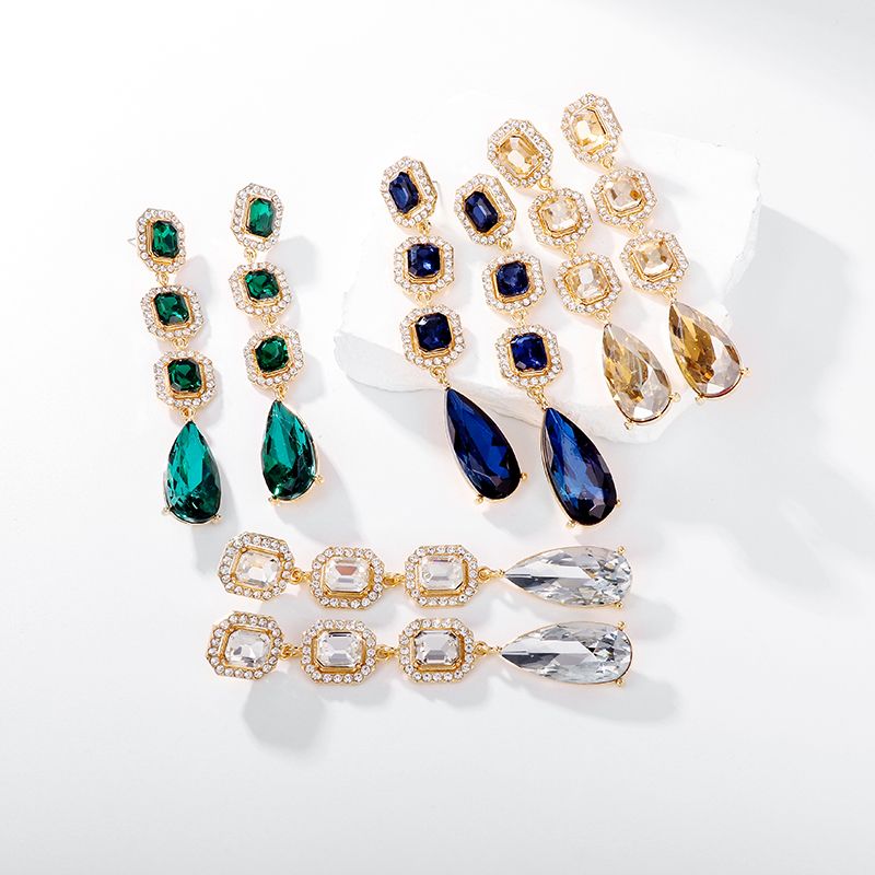 Lady Water Droplets Alloy Inlay Rhinestones Glass Women's Dangling Earrings