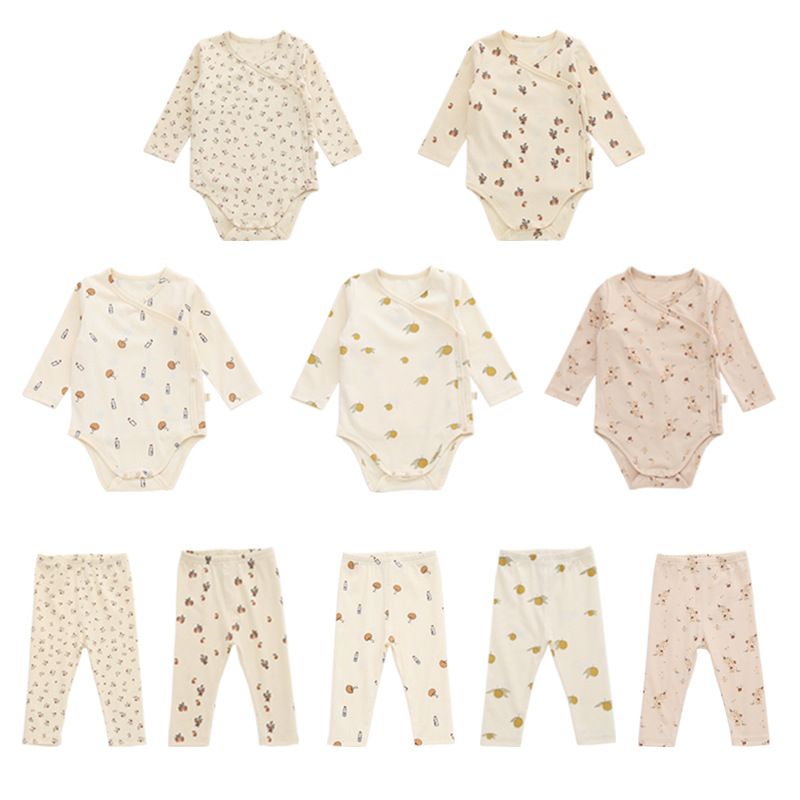Simple Style Flower Printing Cotton Spandex Baby Clothing Sets