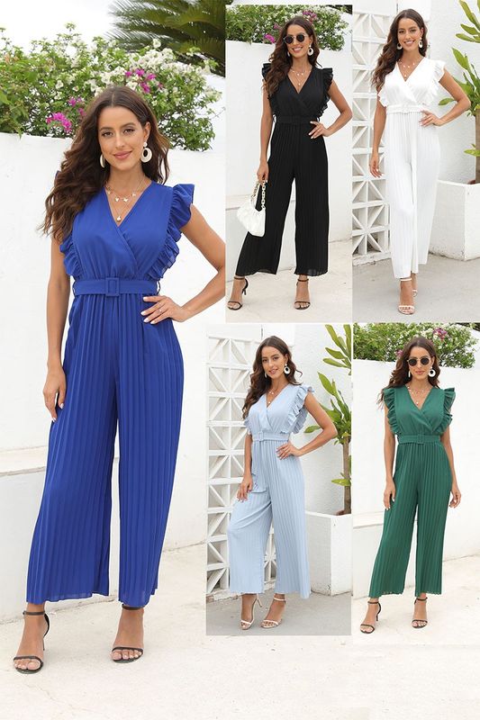 Women's Daily Casual Solid Color Ankle-length Patchwork Belt Jumpsuits