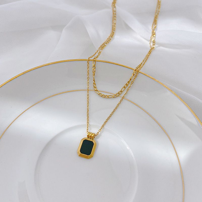 304 Stainless Steel 18K Gold Plated Vintage Style Plating Square Acrylic Layered Necklaces