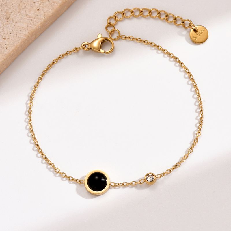 Casual Simple Style Round 304 Stainless Steel Polishing Plating Inlay Acrylic Rhinestones Women'S Anklet