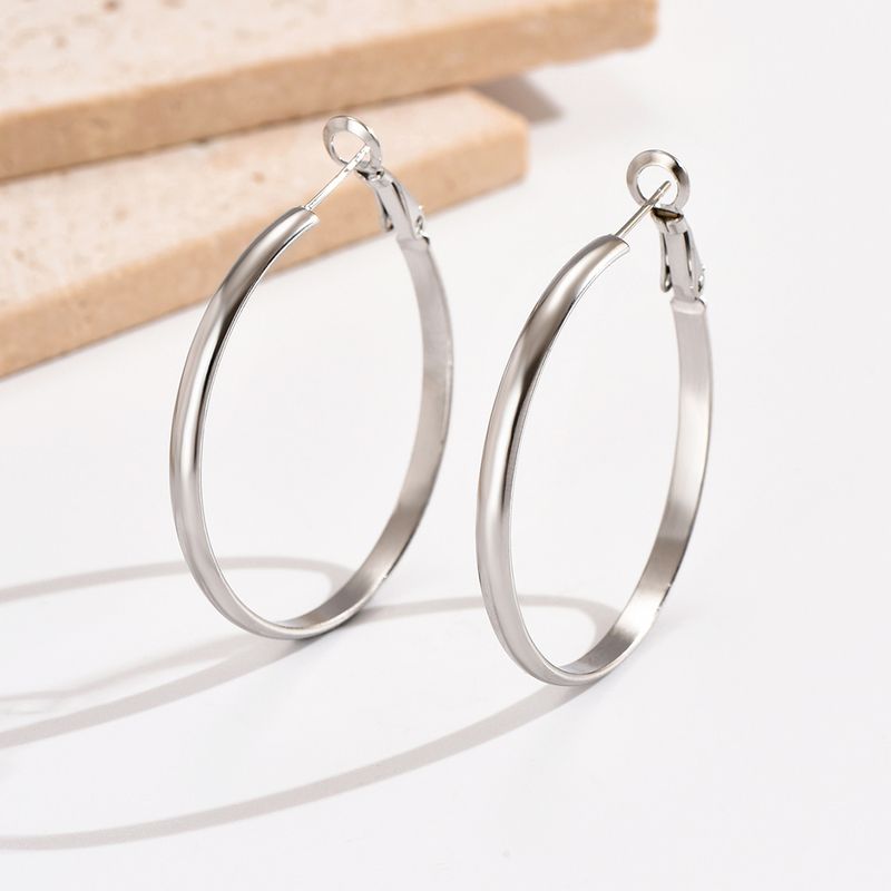 1 Pair Simple Style Round Polishing 304 Stainless Steel Hoop Earrings