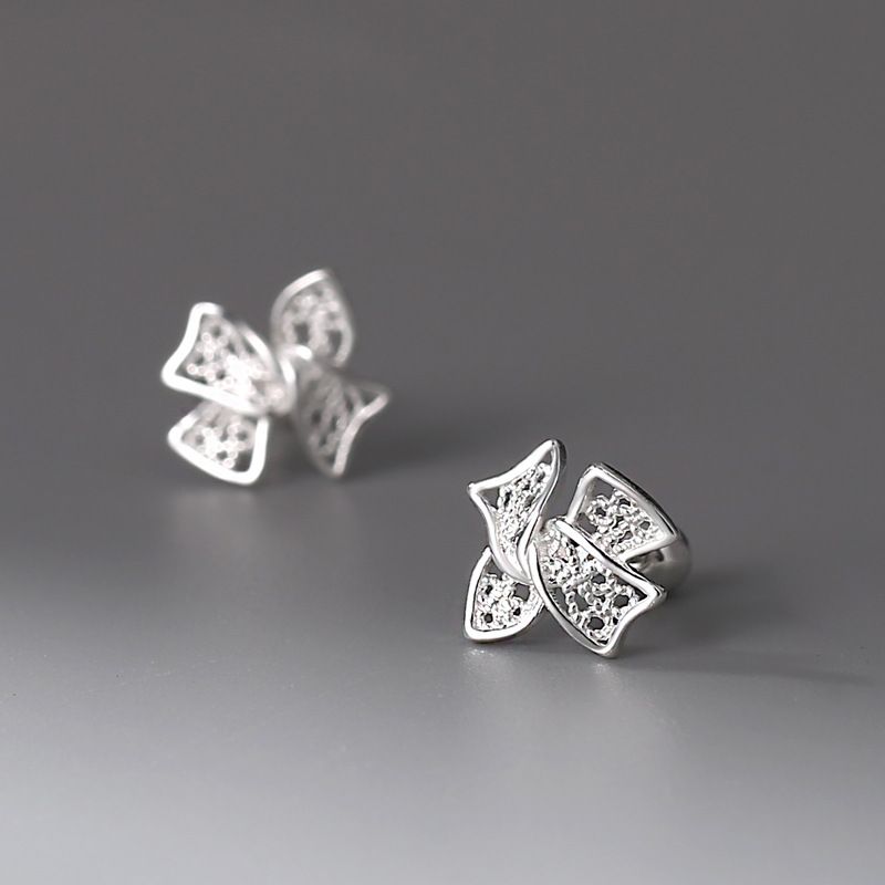 1 Pair Simple Style Bow Knot Plating Hollow Out Sterling Silver Ear Studs