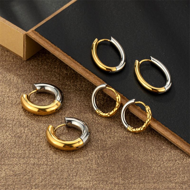 1 Pair Lady Color Block Polishing Plating Stainless Steel 18K Gold Plated Hoop Earrings