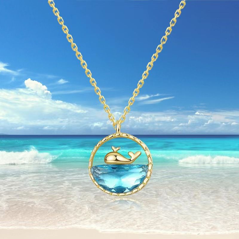 Copper Elegant Inlay Whale Artificial Crystal Pendant Necklace