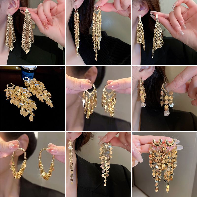 Casual Exaggerated Tassel Solid Color Metal Plating Women's Drop Earrings