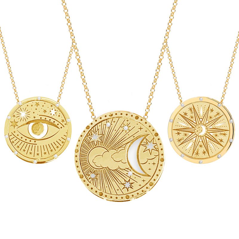 201 Stainless Steel 304 Stainless Steel Gold Plated Retro Simple Style Plating Hollow Out Sun Moon Pendant Necklace