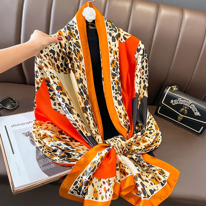 Women's Lady Leopard Imitated Silk Scarf