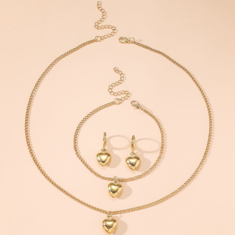 Elegant Heart Shape 14k Gold Plated Alloy Wholesale Bracelets Earrings Necklace