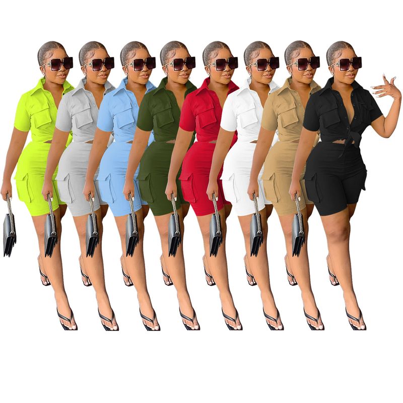 Women's Streetwear Solid Color Polyester Shorts Sets