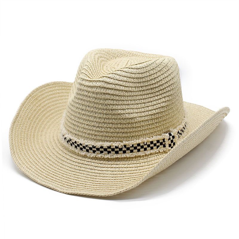 Unisex Basic Hawaiian Vacation Solid Color Flat Eaves Straw Hat