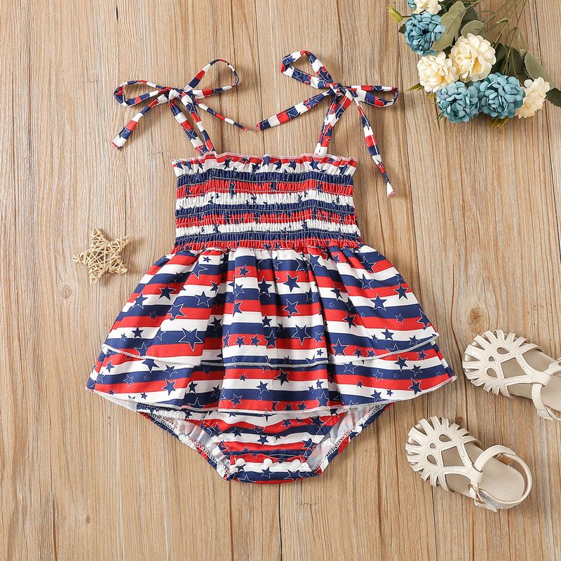 Independence Day Vacation American Flag Printing Polyester Baby Rompers