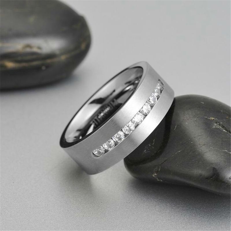 Hip-hop Geometric Titanium Steel Inlay Zircon Men's Rings