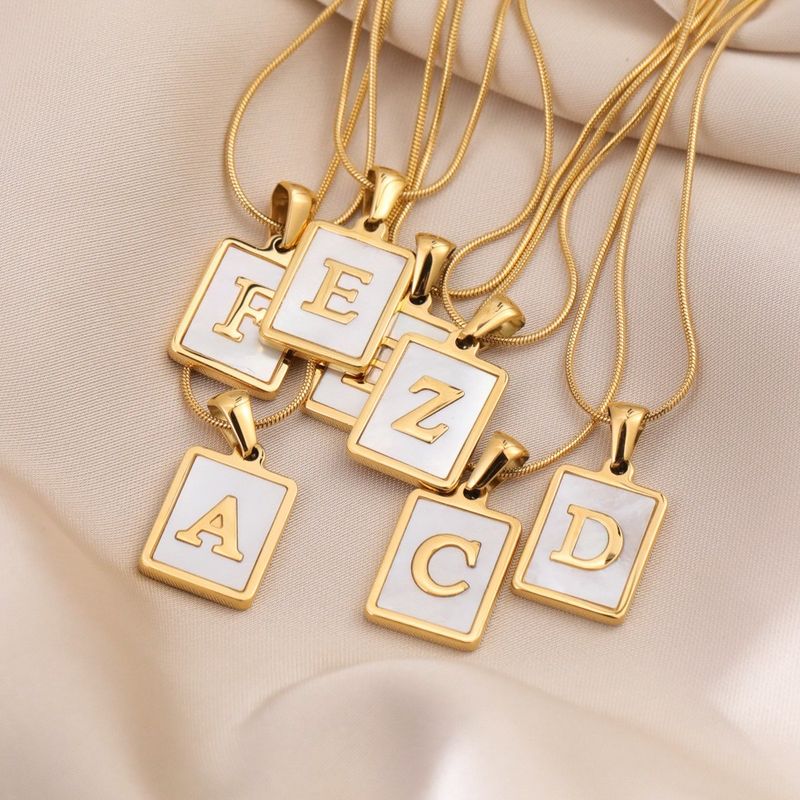 Stainless Steel 18K Gold Plated Casual Commute Plating Inlay Letter Shell Pendant Necklace