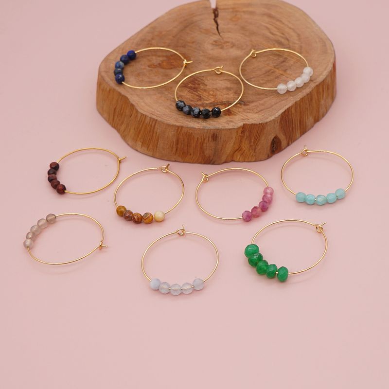 Vacation Round Artificial Gemstones Shell Beaded Women's Hoop Earrings