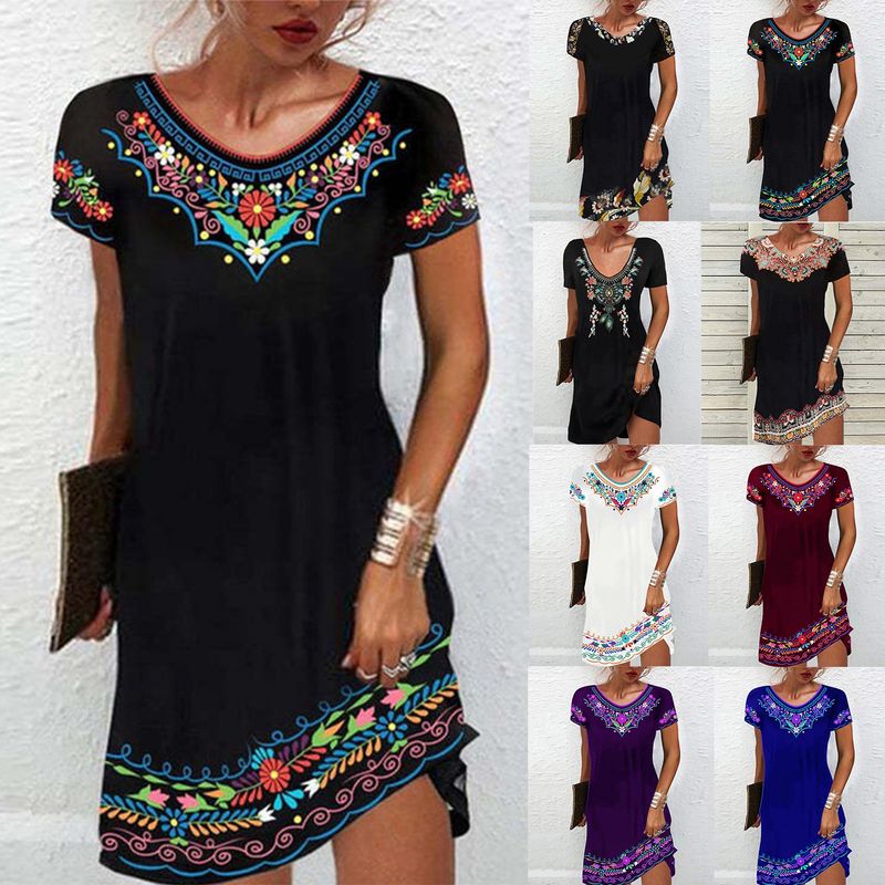 Women's Regular Dress Basic V Neck Printing Short Sleeve Flower Above Knee Daily