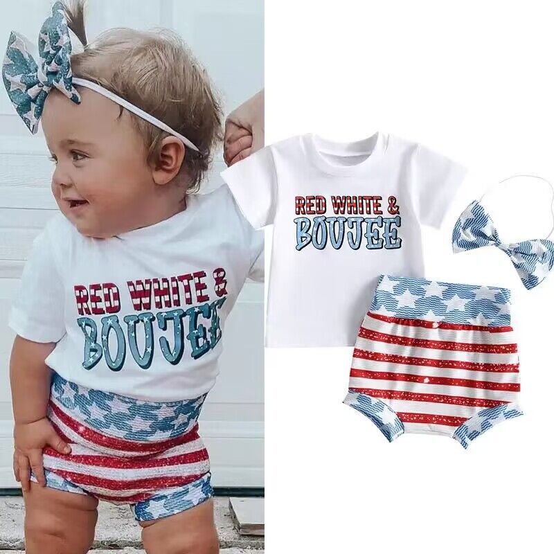 Cute Letter American Flag Printing Cotton Baby Clothing Sets