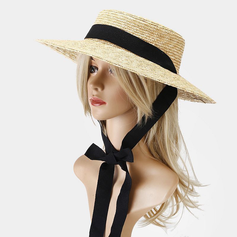 Women's Vintage Style Pastoral Solid Color Straps Big Eaves Straw Hat