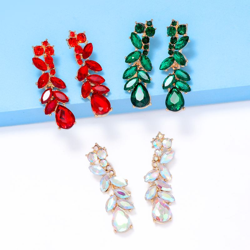 Luxurious Lady Streetwear Leaf Alloy Inlay Glass Stone Women's Drop Earrings