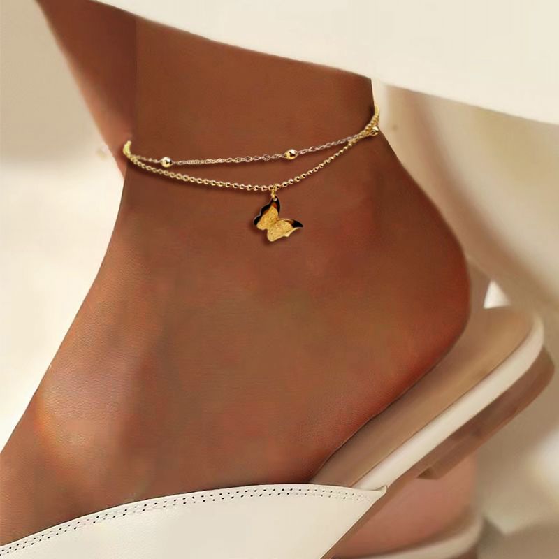 Vacation Simple Style Butterfly Titanium Steel Plating 18k Gold Plated Women's Anklet