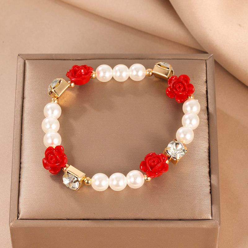 Décontractée Sucré Fleur Strass Arylique Perle D'imitation De Gros Bracelets