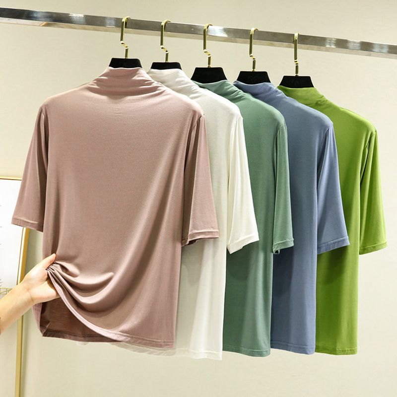 Frau T-shirt Halbarm T-shirts Einfacher Stil Einfarbig