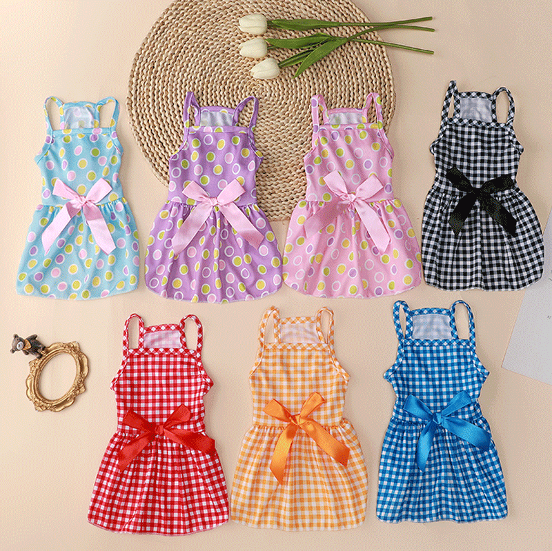 Summer Thin Pet Dress Princess Style Teddy Cat Strap Polka Dot Skirt Dog Clothes Factory Wholesale